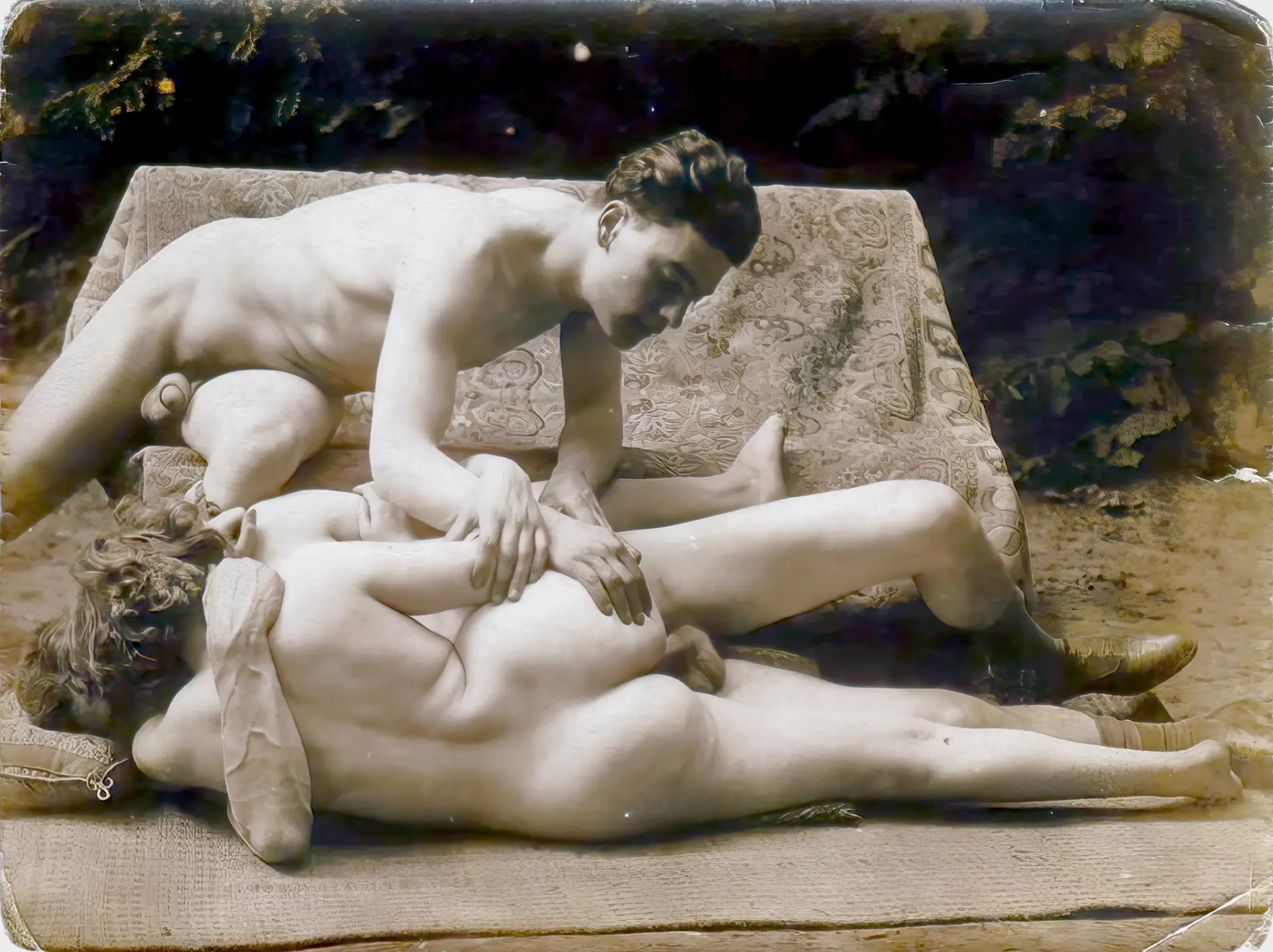 An antique boy observes a fucking couple how their genitals copulate 1910 porn