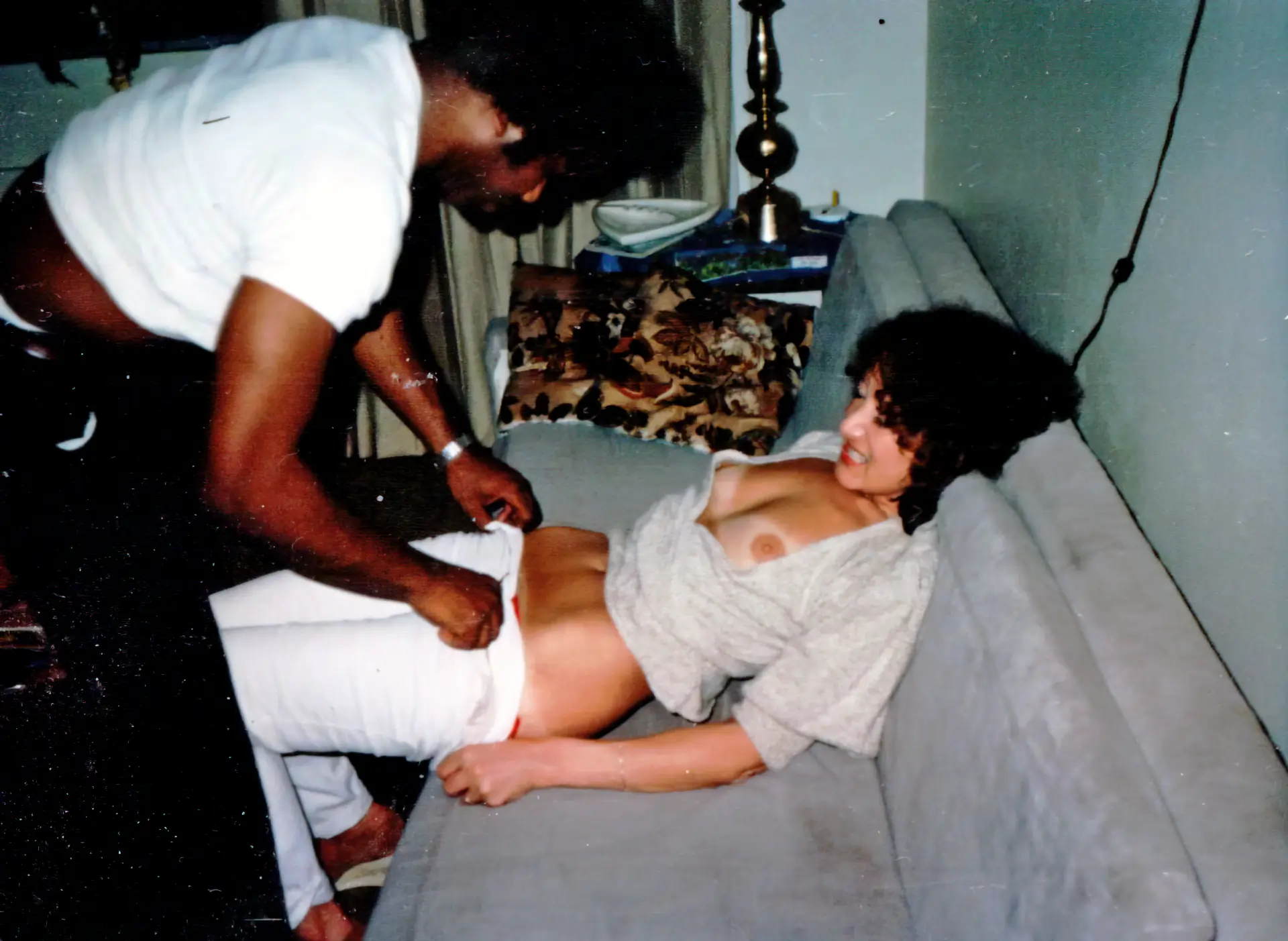 Vintage big black cock porn photo Classic homemade sex: dark-skinned guy slowly undresses his girlfriend