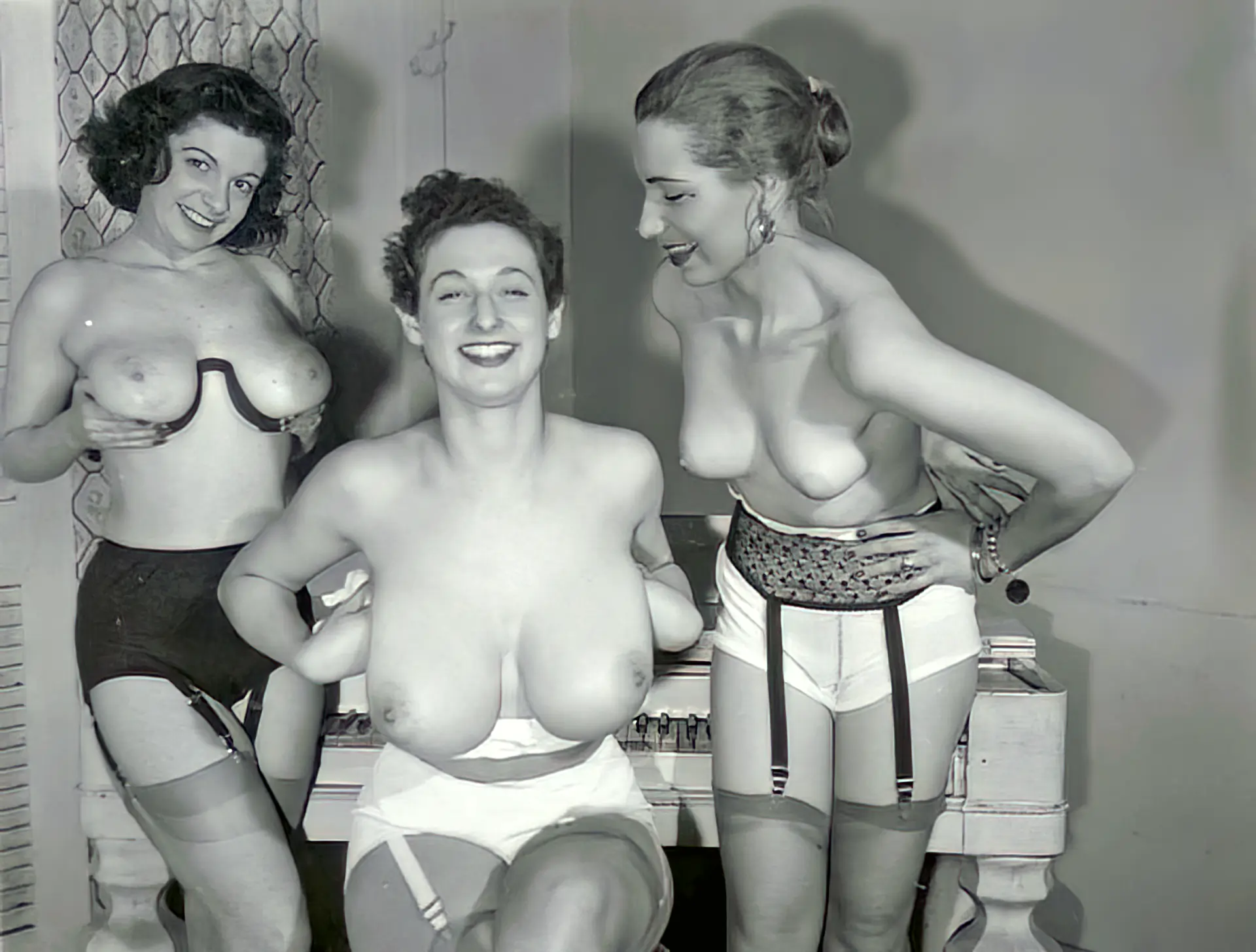 Ruth Lager and girls lean to show their mushy tits