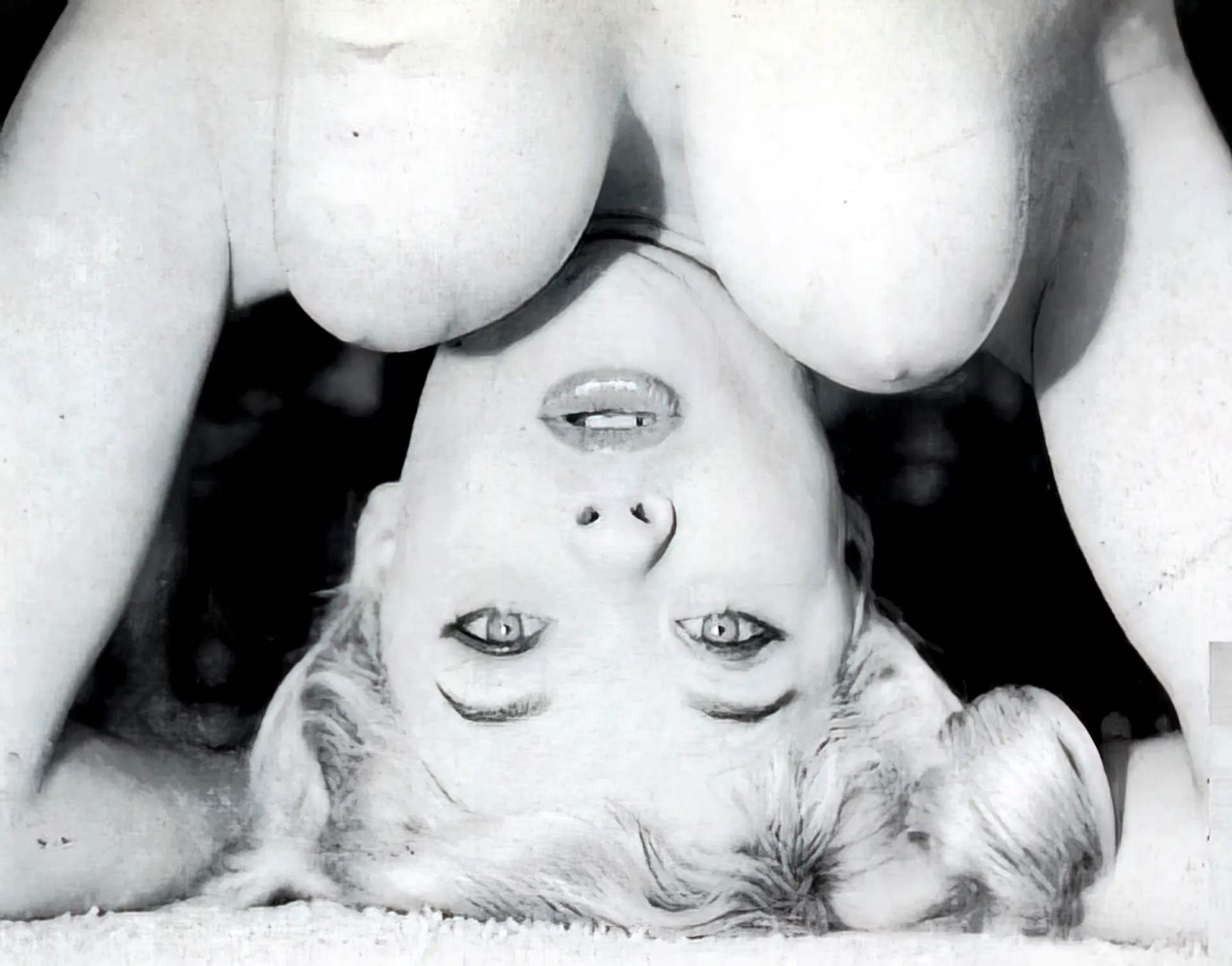 Sassy Candy Barr with her saggy tits upside down