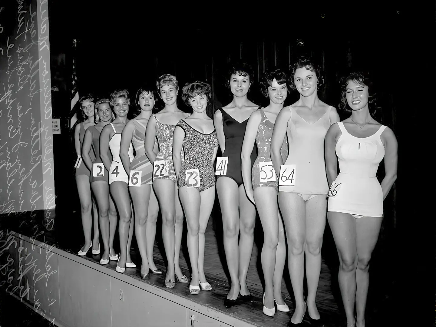 Vintage Vaudeville porn videos with ten beautiful women in sexy vintage swimming suits posing on a vaudeville scene