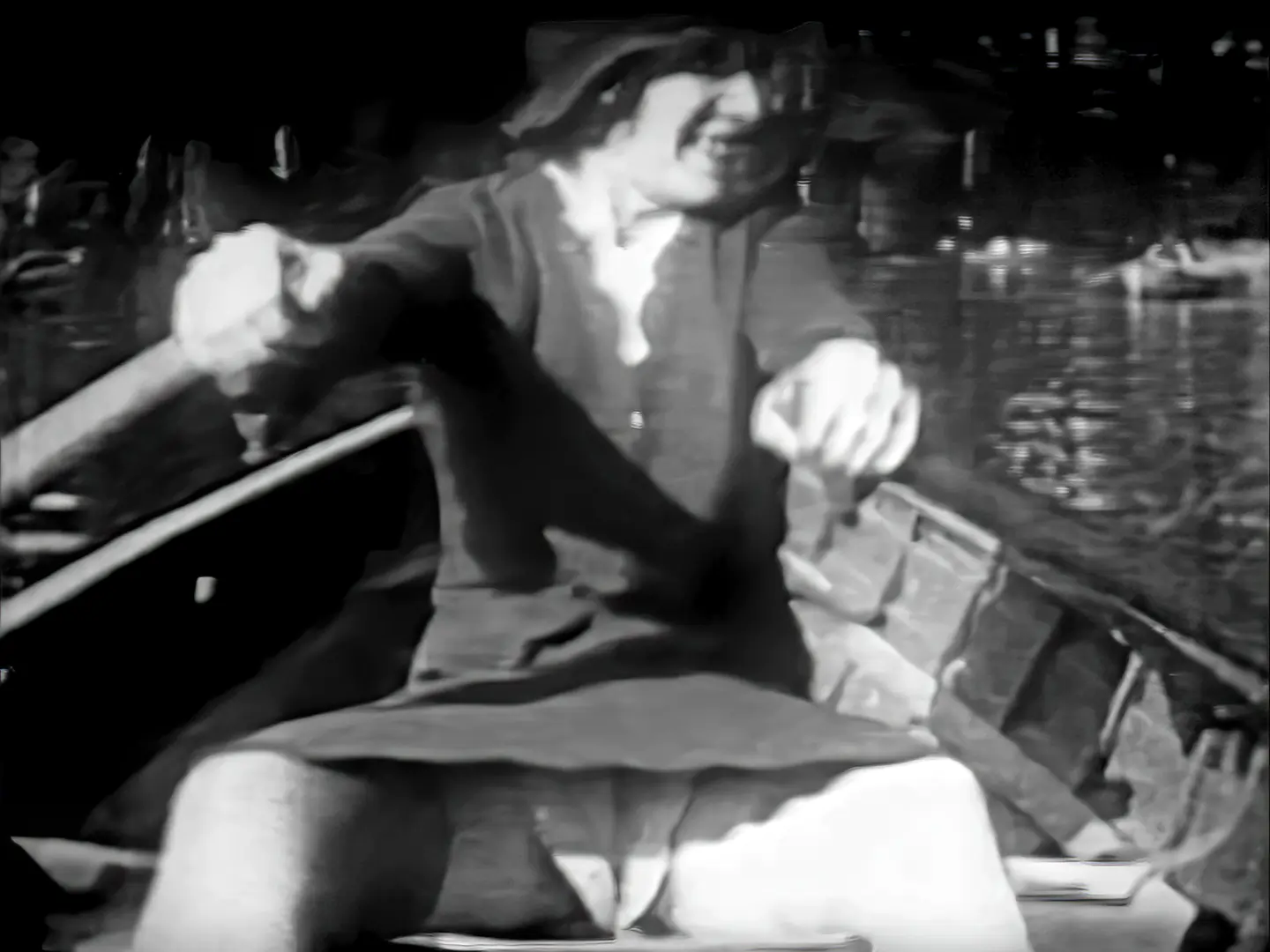 Girl's Wet Hairy Pussy Upskirt in a Boat silent film porn